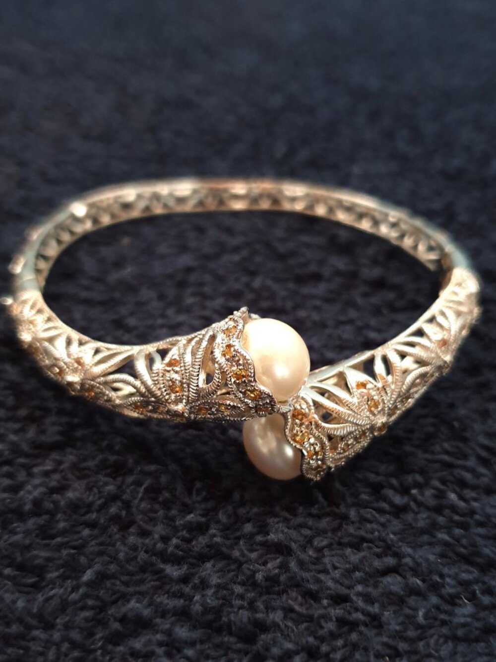 Art Nouveau-Inspired Sterling Silver Freshwater Pearl & Yellow Sapphire Bracelet